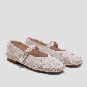Vivaia Margot Mary Jane ballet flats with embellished pearls